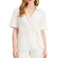 Alfani Women's Draped Front Collared Top White Size Petite Small