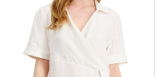 Alfani Women's Draped Front Collared Top White Size Petite Small
