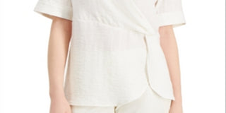 Alfani Women's Draped Front Collared Top White Size Petite Small