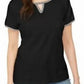Karen Scott Women's T-Shirt Plaid Trim Keyhole Black Size Large
