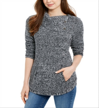 Style & Co Women's Envelope Neck Sweater Black Size Petite S