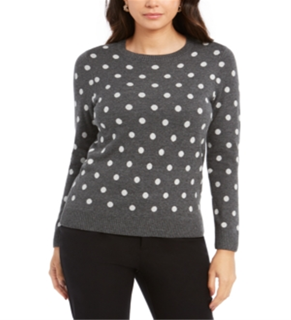 Charter Club Women's Dot Print Crewneck Sweater Gray Size X-Small