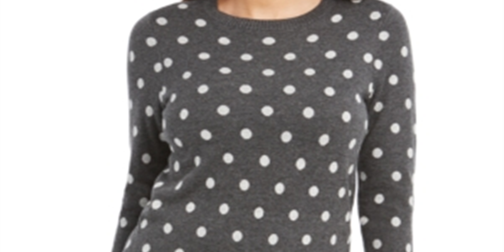 Charter Club Women's Dot Print Crewneck Sweater Gray Size X-Small