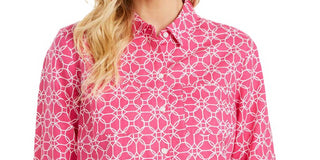 Charter Club Women's Linen Collared Button Down Top Pink Size Medium