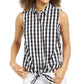 Charter Club Women's Gingham Print Tie Hem Shirt Black Size 16