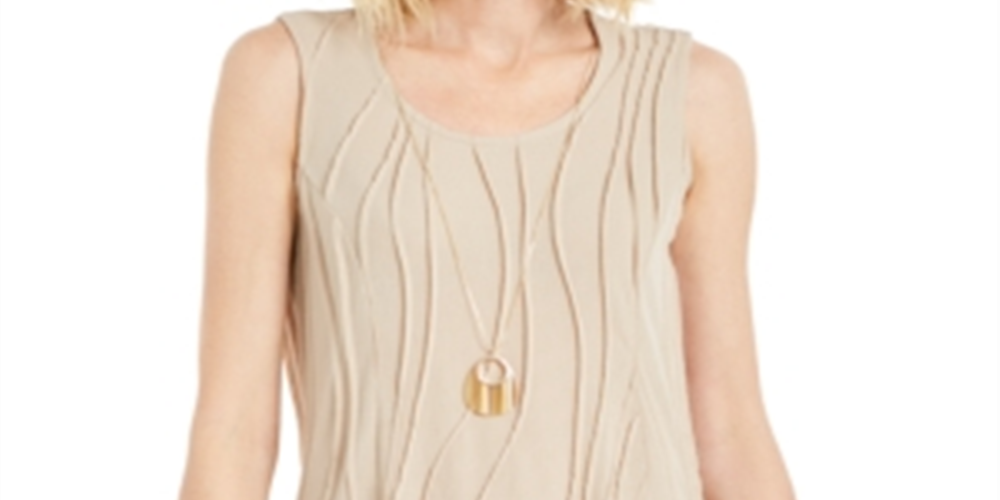JM Collection Women's Sleeveless Textured Necklace Top Brown Size Large