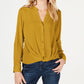 INC International Concepts Women's Solid Cuffed V Neck Button up Top Yellow Size Petite Small