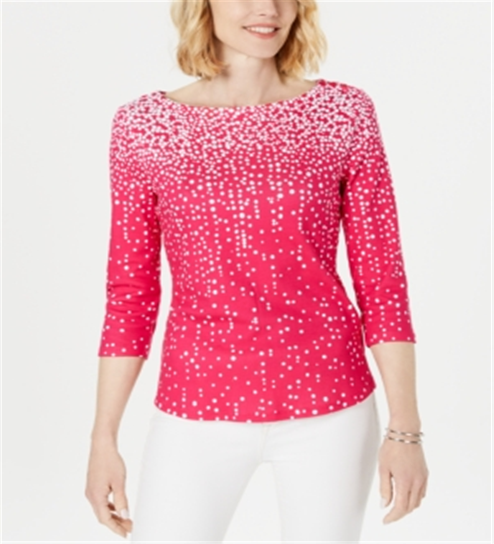 Charter Club Women's Pima Cotton Button Shoulder Print Top Pink Size XX-Large