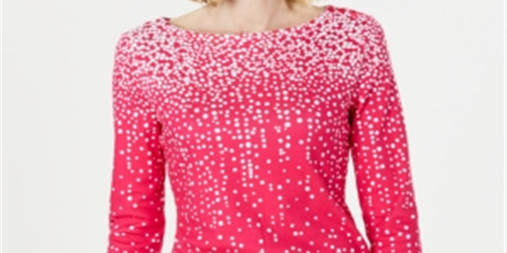 Charter Club Women's Pima Cotton Button Shoulder Print Top Pink Size XX-Large