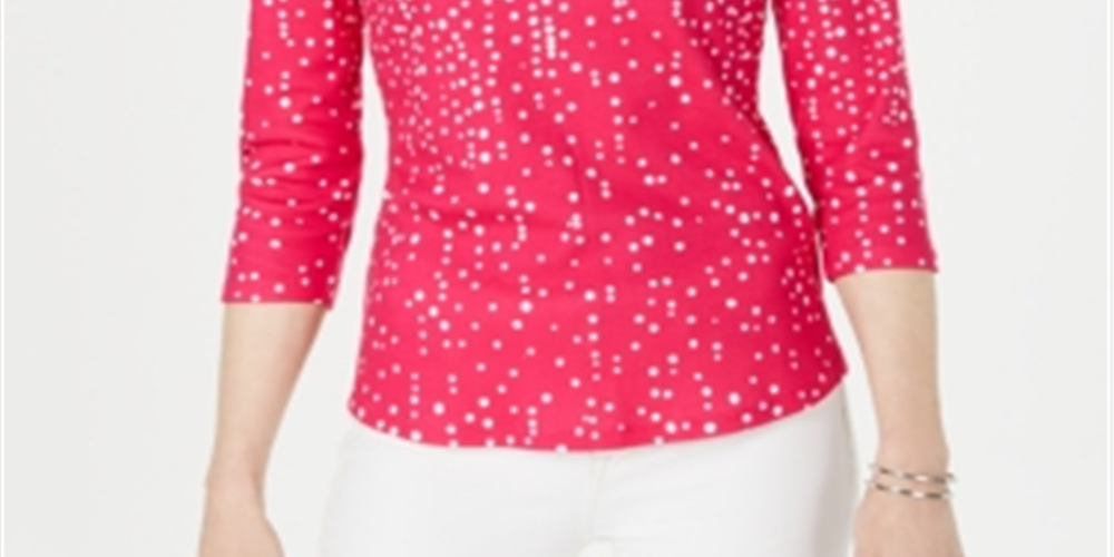 Charter Club Women's Pima Cotton Button Shoulder Print Top Pink Size XX-Large