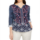 Style & Co Women's Printed Textured Knit Top Blue Size Medium