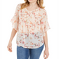 Style & Co Women's Sheer Pintuck Floral Print Blouse Pink Size XS