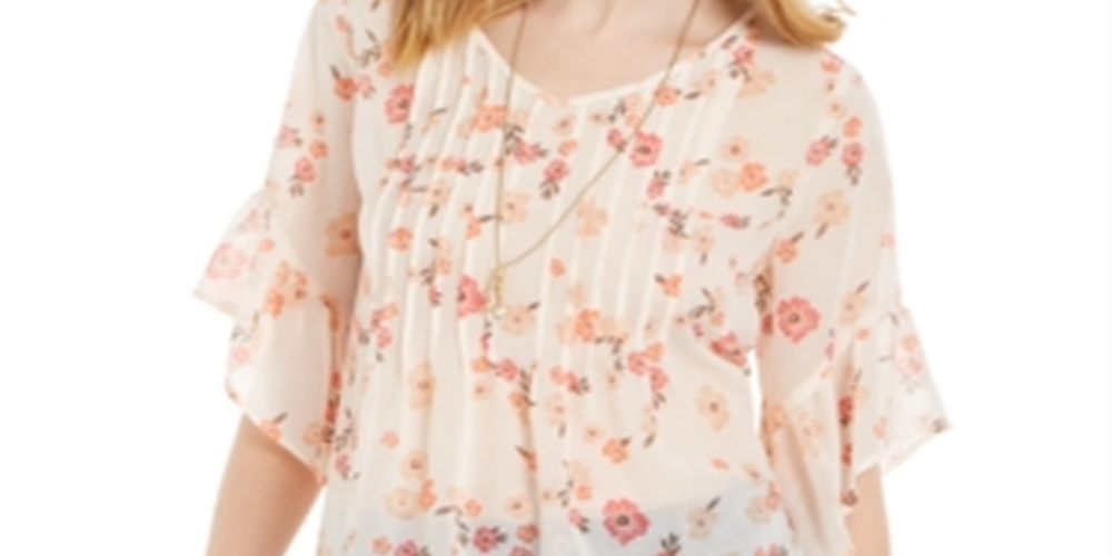 Style & Co Women's Sheer Pintuck Floral Print Blouse Pink Size XS