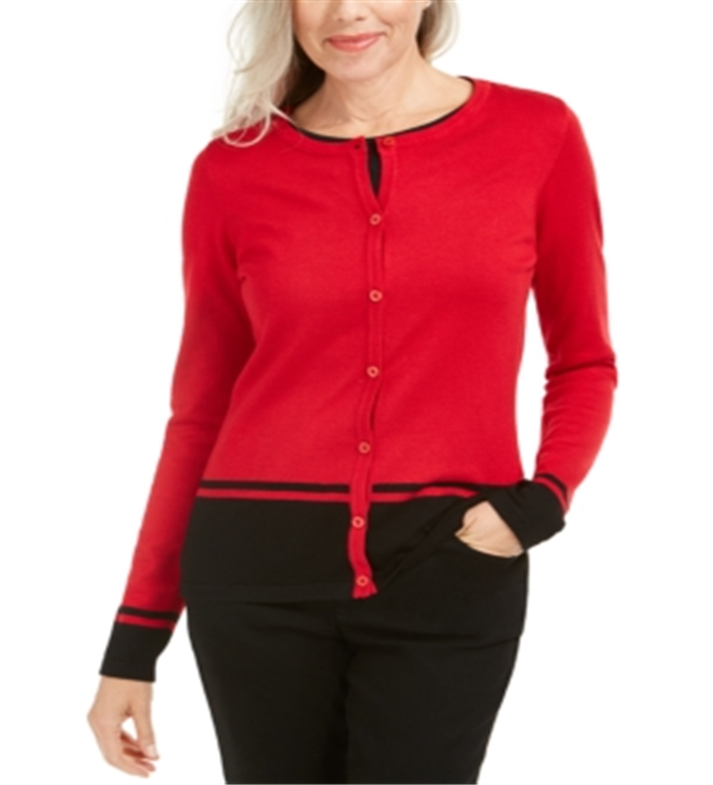 Karen Scott Women's Colorblocked Cardigan Red Size X-Small