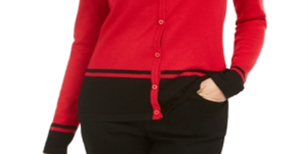 Karen Scott Women's Colorblocked Cardigan Red Size X-Small