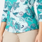 Charter Club Women's Printed Cotton 3/4 Sleeve Top Green Size XX-Large