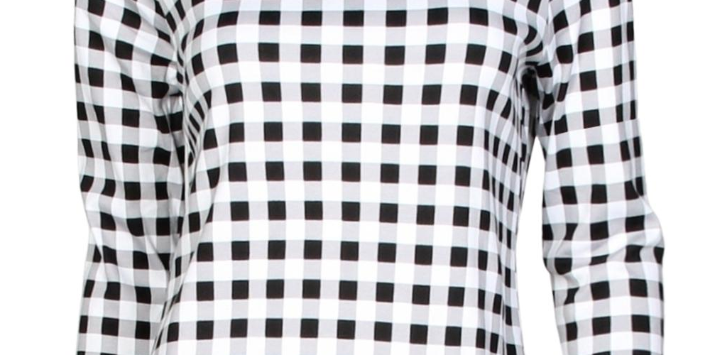 Charter Club Women's Cotton Gingham Print Boat Neck Top Black Size Medium