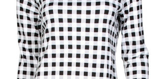 Charter Club Women's Cotton Gingham Print Boat Neck Top Black Size Medium