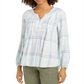 Style & Co Women's Plaid Split Neck Top Mint Size Medium