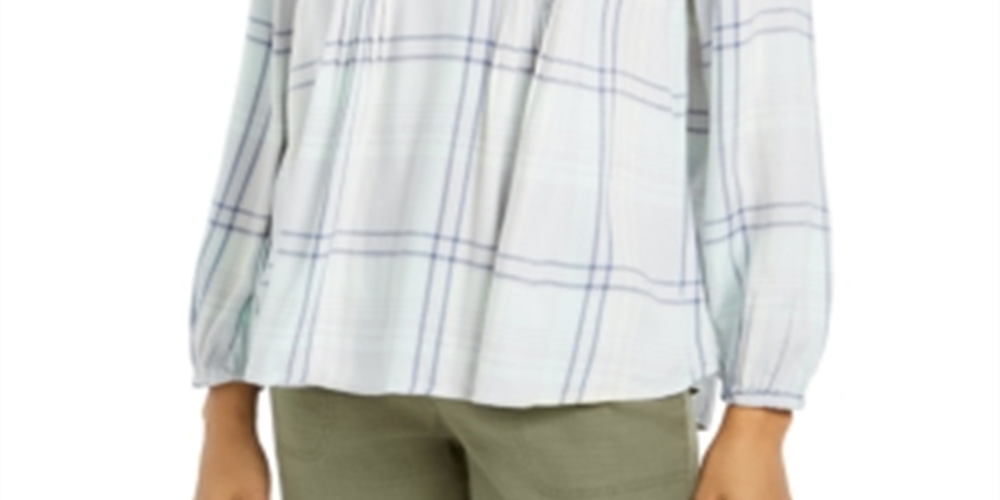 Style & Co Women's Plaid Split Neck Top Mint Size Medium
