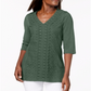 JM Collection Women's Embellished Lace Contrast Top Green Size X-Small