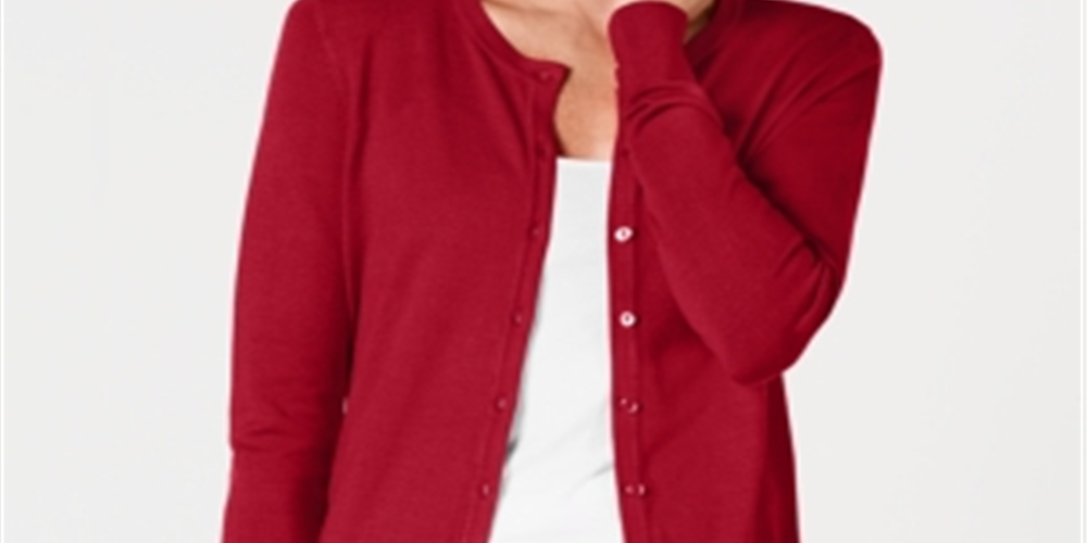 Charter Club Women's Crewneck Cardigan Red Size Petite