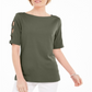 Karen Scott Women's Cotton Cutout Sleeves Top Green Size Small