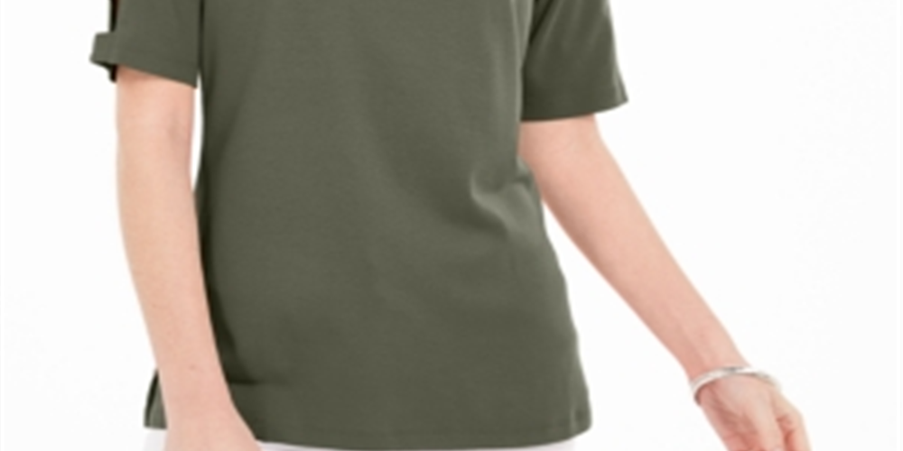 Karen Scott Women's Cotton Cutout Sleeves Top Green Size Small