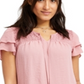 Style & Co Women's Smocked Flutter Sleeve Top Pink Size S