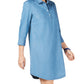 Karen Scott Women's Cotton Chambray Shirtdress Blue Size Small