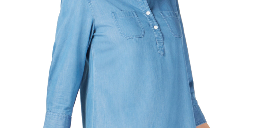 Karen Scott Women's Cotton Chambray Shirtdress Blue Size Small