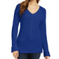 Charter Club Women's Textured Solid Long Sleeve V Neck T-Shirt Sweater Blue Size XX-Large