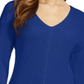 Charter Club Women's Textured Solid Long Sleeve V Neck T-Shirt Sweater Blue Size XX-Large