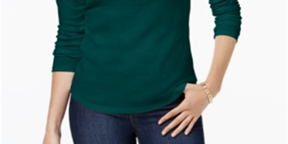 Charter Club Women's Cotton Mock Neck Top Green Size Small