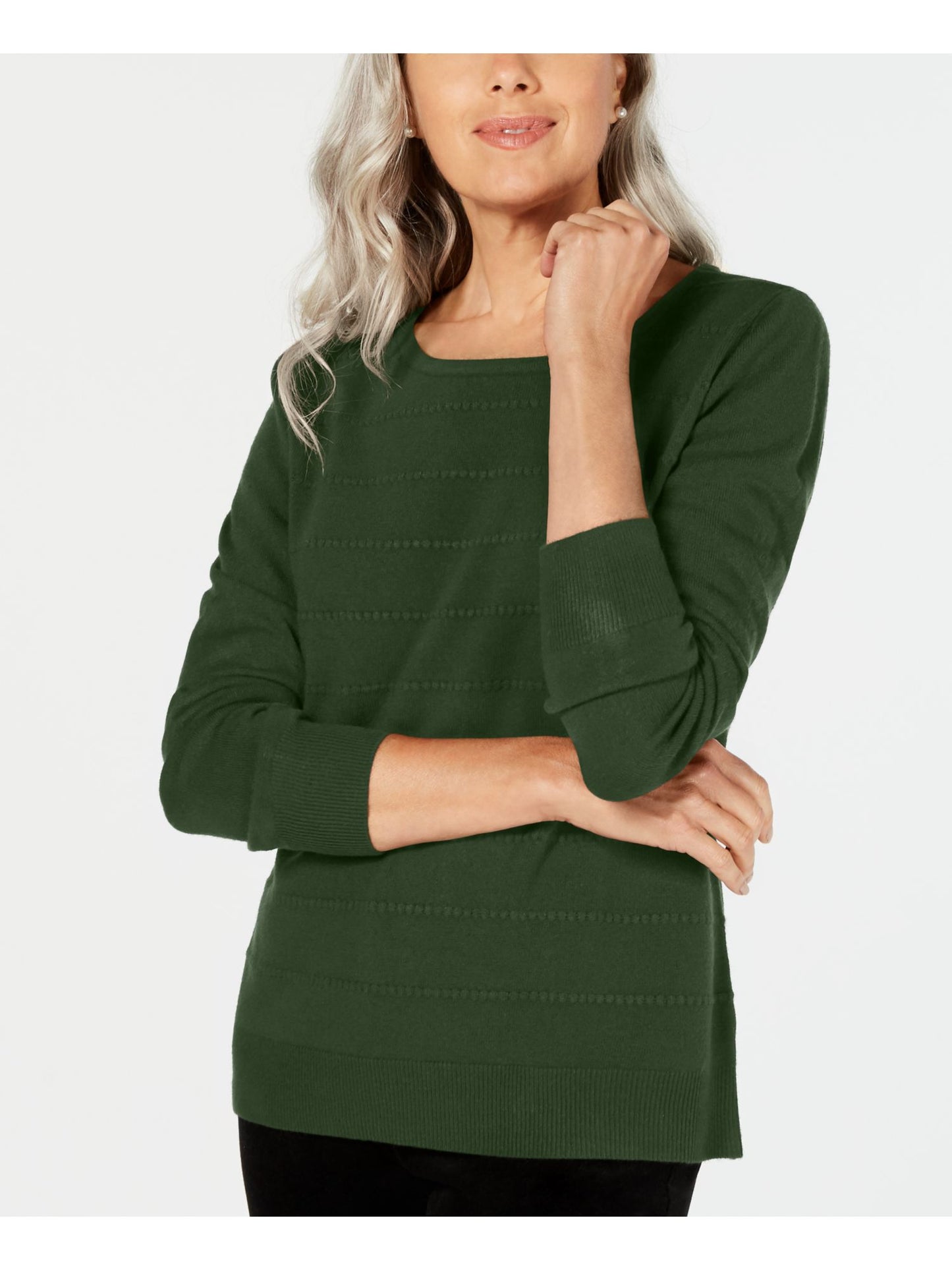 Karen Scott Women's Textured Long Sleeve Jewel Neck Sweater Green Size X-Large