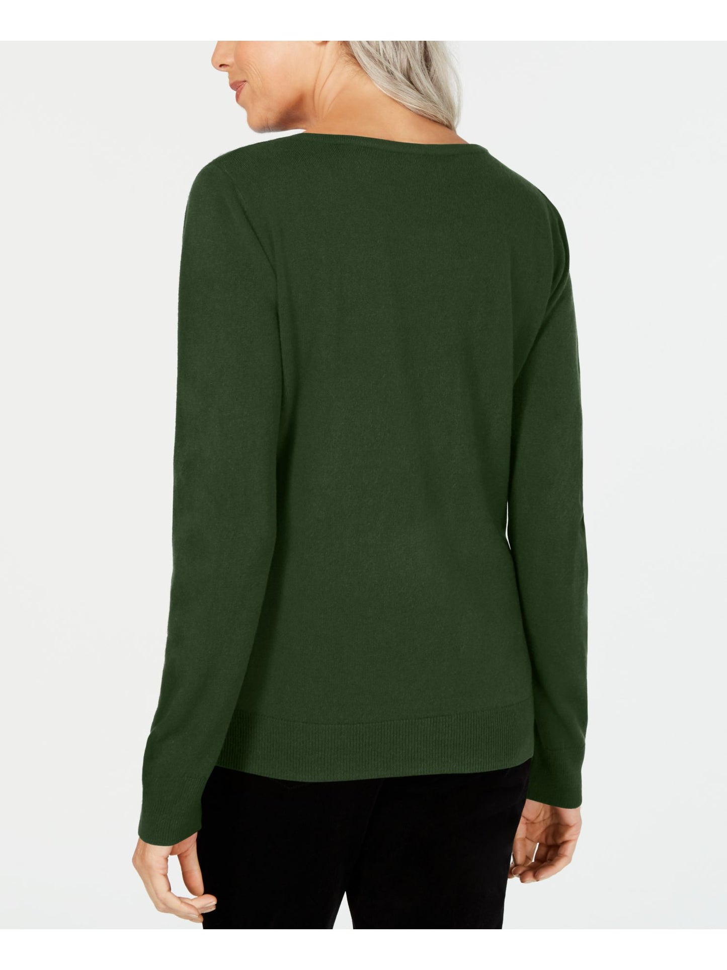 Karen Scott Women's Textured Long Sleeve Jewel Neck Sweater Green Size X-Large