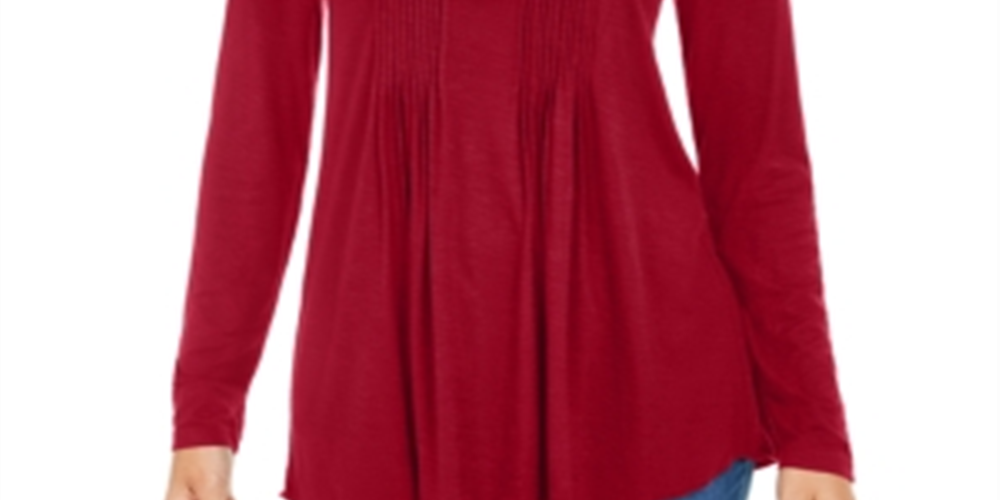 Style & Co Women's Long Sleeve Pintuck Top Red Size Small