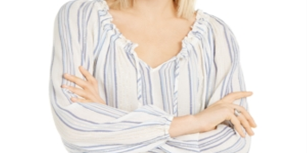 INC International Concepts Women's Striped Peasant Top Blue Size Small