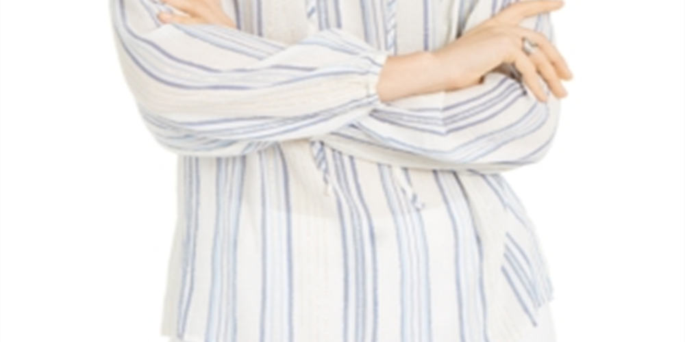 INC International Concepts Women's Striped Peasant Top Blue Size Small