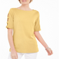 Karen Scott Women's Cotton Cutout Sleeves Top Yellow Size Medium