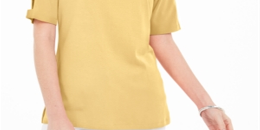 Karen Scott Women's Cotton Cutout Sleeves Top Yellow Size Medium
