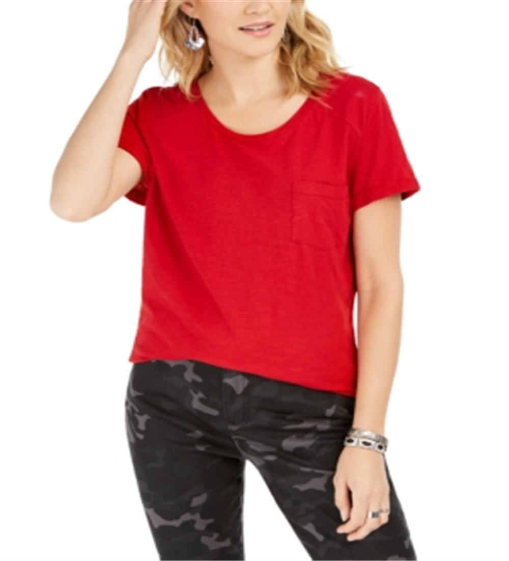 Style & Co Women's Cotton Crew Neck T-Shirt Red Size Medium