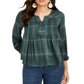 Style & Co Women's Plaid Split Neck Top Green Size Small