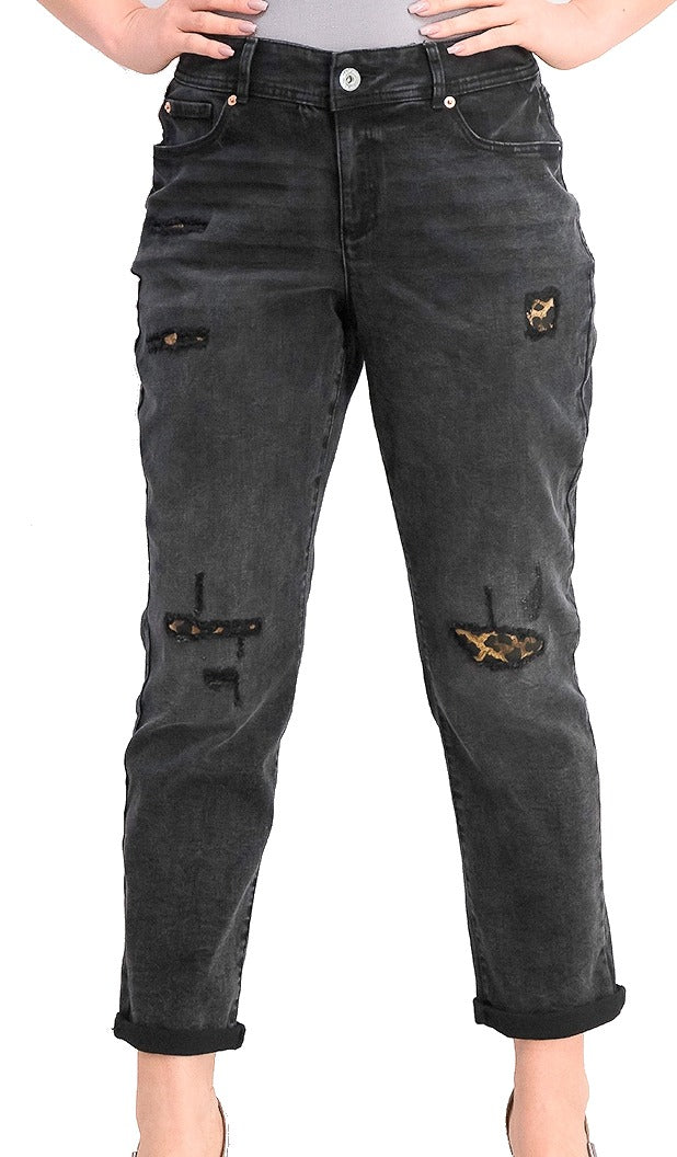 INC International Concepts Men's Destructed Animal Print Curvy Fit Boyfriend Jeans Gray Size 10