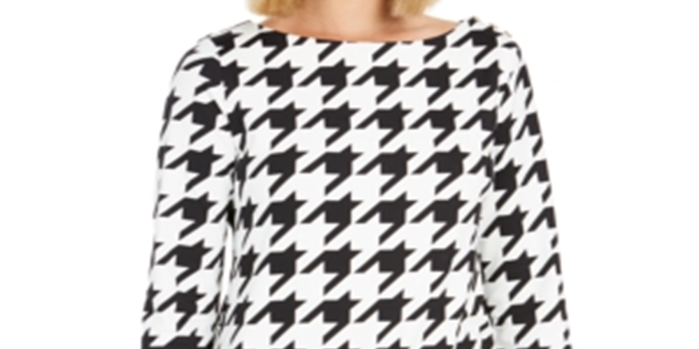 Charter Club Women's Houndstooth 3/4 Sleeve Top Black Size X-Small