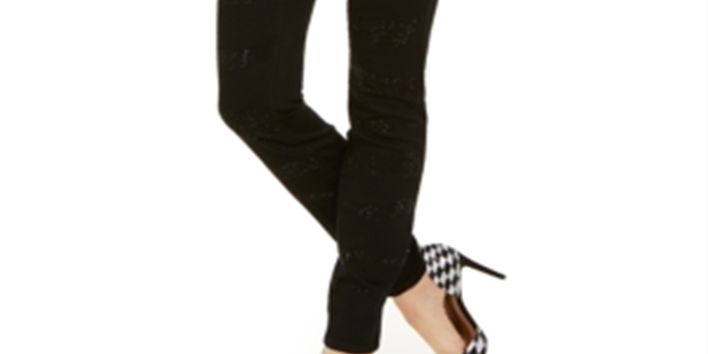 INC International Concepts Women's Essentials Zebra Embellished Skinny Jeans Black Size 0