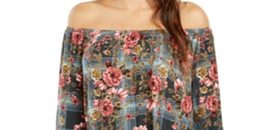Style & Co Women's Printed Off the Shoulder Top Green Size XX-Large