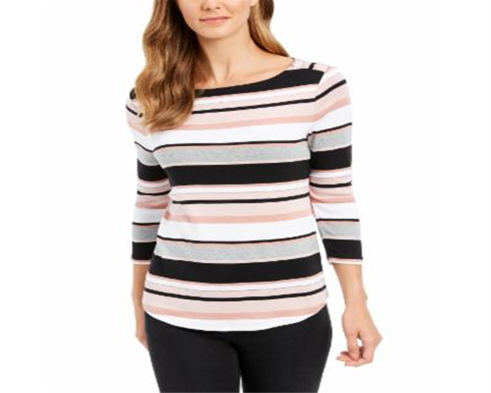 Charter Club Women's Ribbed Striped Top Pink Size XX-Large
