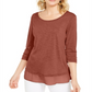 Style & Co Women's Chiffon Hem Top Brown Size X-Small