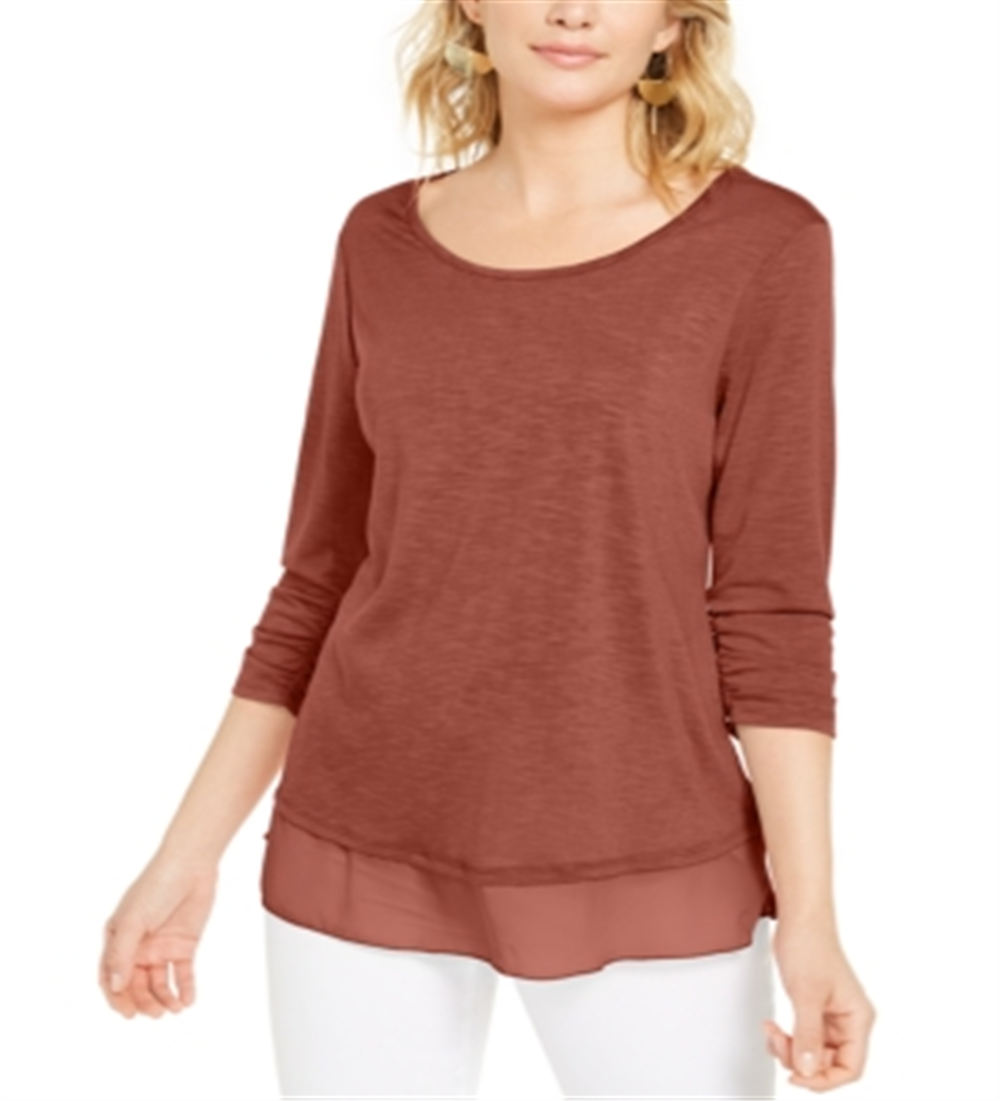 Style & Co Women's Chiffon Hem Top Brown Size X-Small